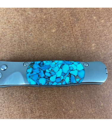 Blue Green Kingman Nugget Turquoise 3 Damascus Knife