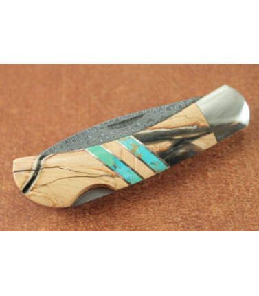 Lockback Damascus Mammoth Bone